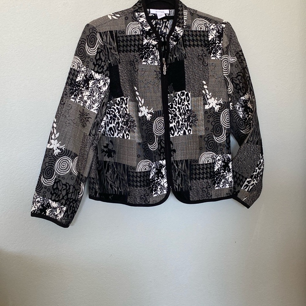Dress Barn Black and White Blazer with Geometric Pattern